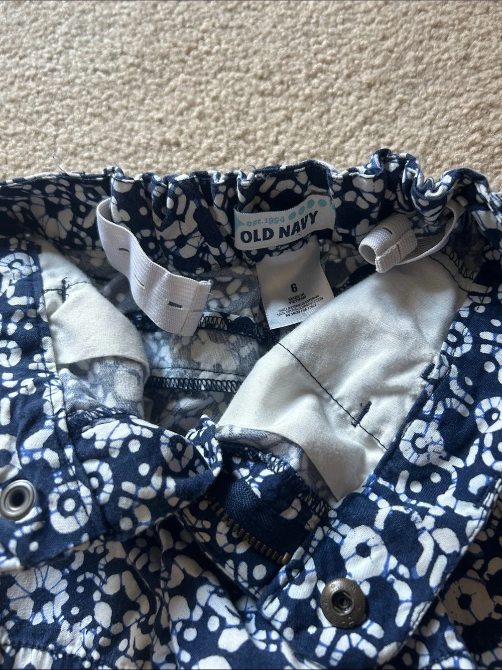 Old Navy Navy and White Floral Print Bermuda Shorts
